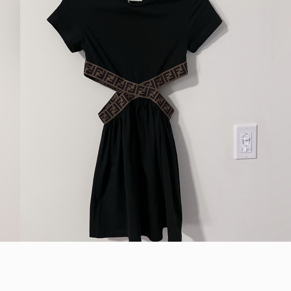 Girl's Fendi Black Dress with Brown Accent Waist - Size 10